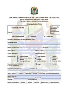 tanzania visa india - application form
