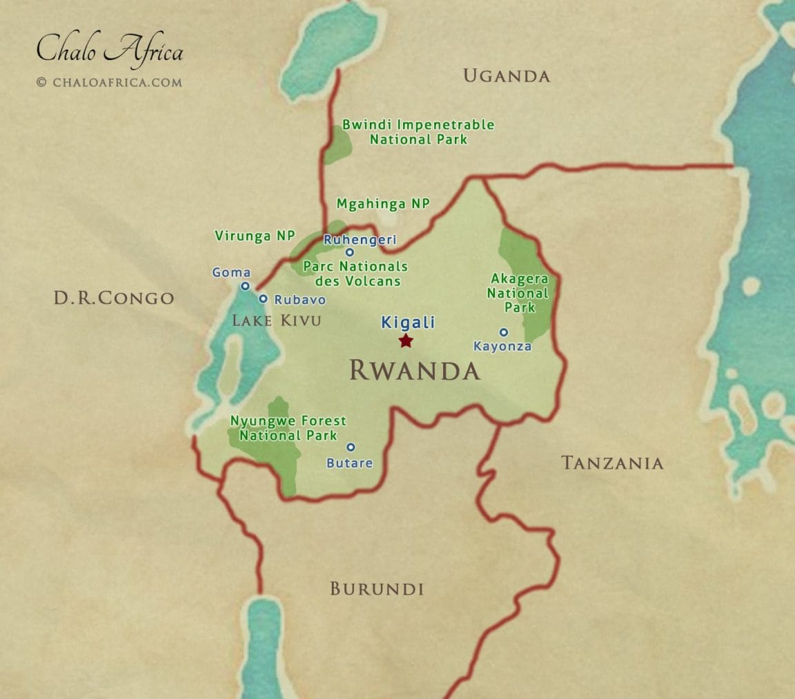 rwanda map national parks safari