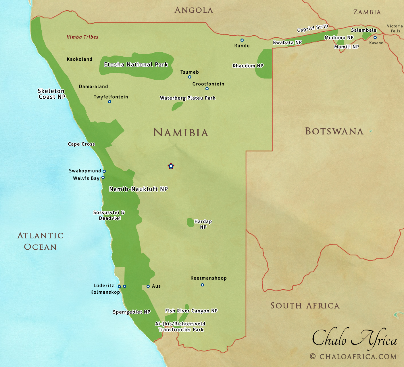 Namibia Safari Map - Chalo Africa